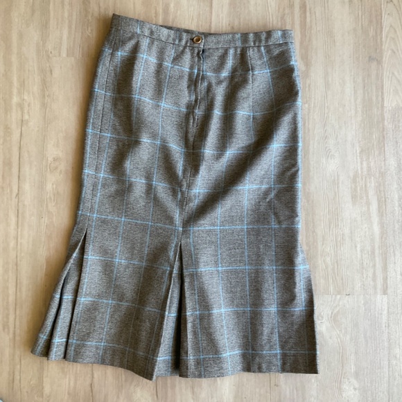 French Connection Wool Angora Plaid Midi Skirt tan academia grandpacore flare 6 - Picture 8 of 15